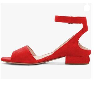 XYD Red Strappy Low Heel Sandal for Women Open Toe Ankle Strap Slingback Shoes
